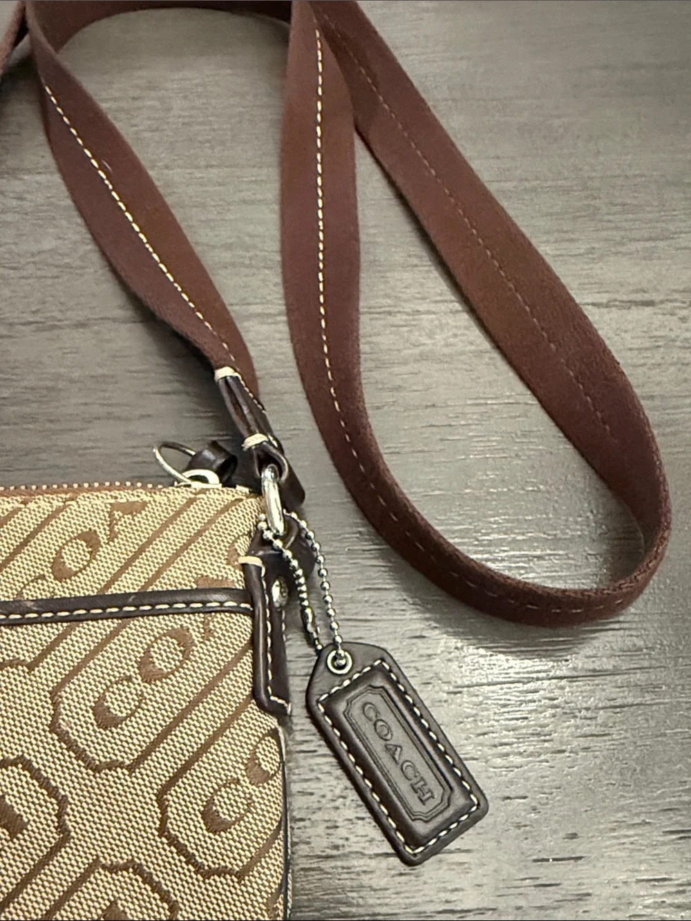 Coach Signature Jacquard North South Swingpack Crossbody Bag Brown Tan